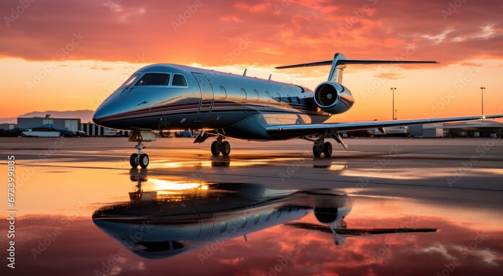 a private jet at sunset parked outdoors