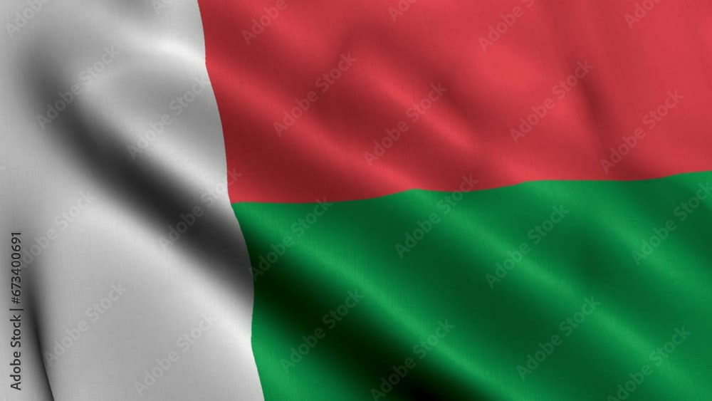 Madagascar Flag. Waving Fabric Satin Texture Flag of Madagascar 3D illustration. Real Texture Flag of the Republic of Madagascar 4K Video Madagascar Flag. Waving Fabric Satin Texture Flag of Madagascar 3D illustration. Real Texture Flag of the Republic of Madagascar 4K Video