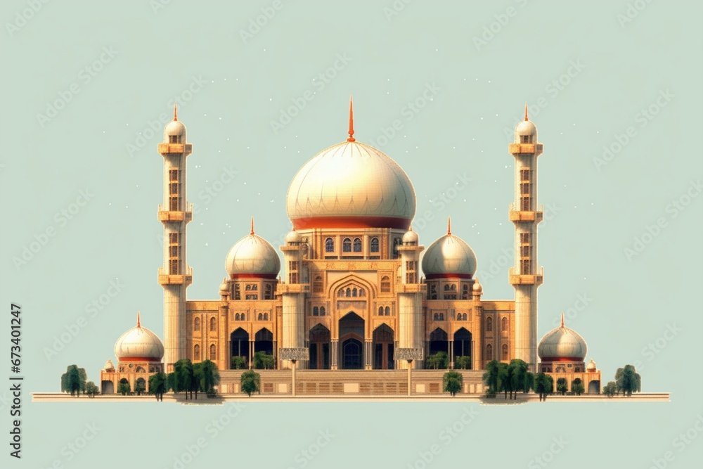 Pixel art representation of an Islamic mosque. Generative AI
