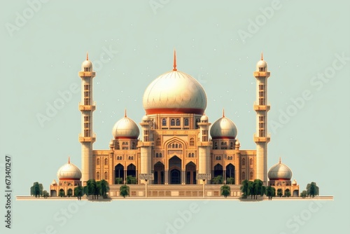 Pixel art representation of an Islamic mosque. Generative AI