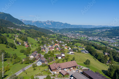 Halden, Village of Frastanz, State of Vorarlberg, Austria. Droneshot photo