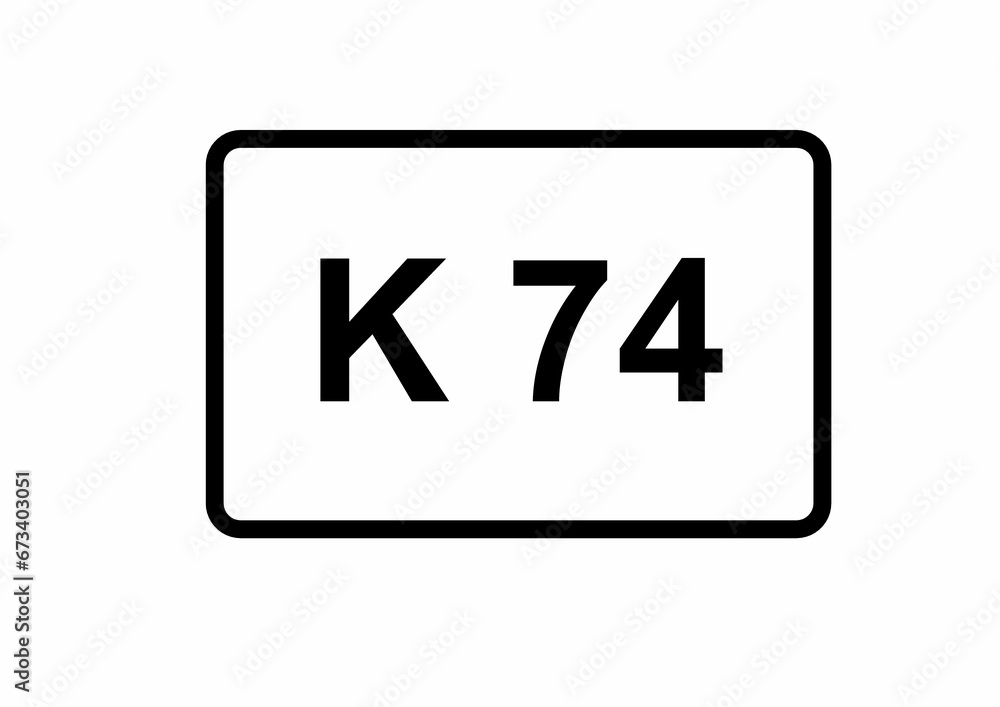 Illustration eines Kreisstraßenschildes der K 74 in Deutschland Illustration eines Kreisstraßenschildes der K 74 in Deutschland