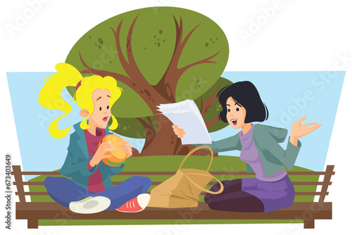 Meeting girlfriends. Illustration for internet and mobile website.