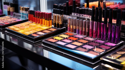 Close-Up Display of Makeup Cosmetics in Store