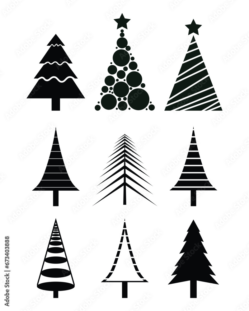 Obraz premium Christmas trees created from geometric shapes. Set of Christmas trees of different shapes. Vector illustration
