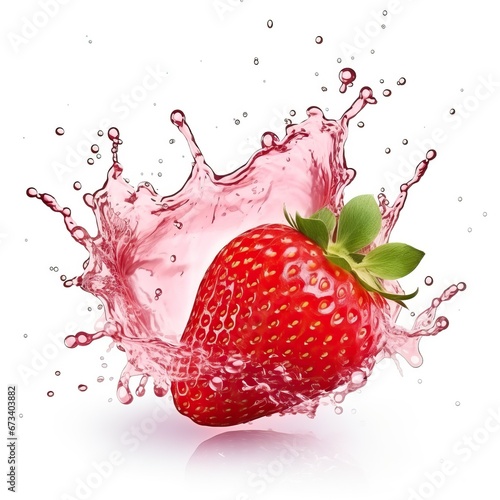Strawberry in splash, isolated on white background
