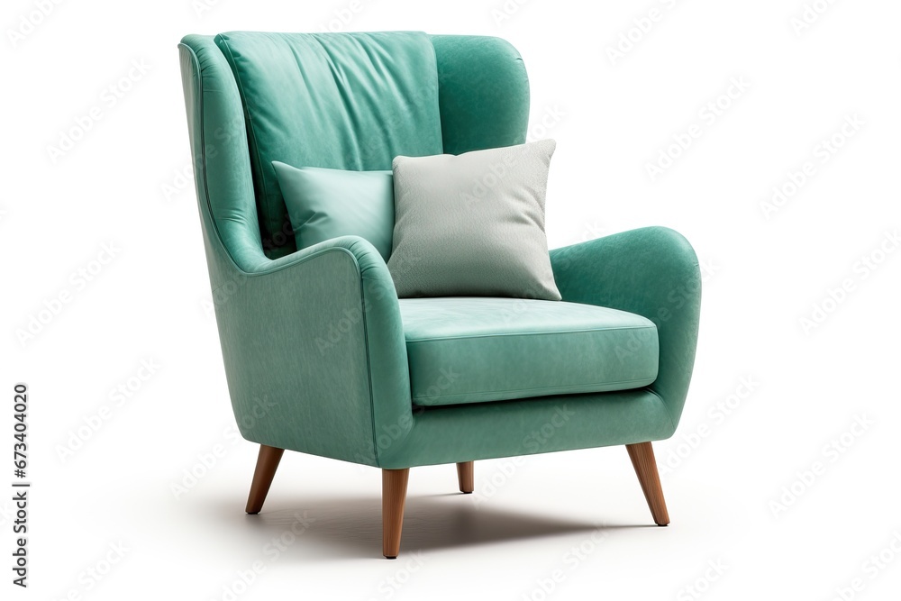 Classic armchair art deco style in turquoise velvet with wood legs isolated on white background. Classic armchair art deco style in turquoise velvet with wood legs isolated on white background.