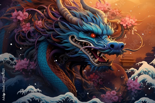 Greeting card  banner  flyer  poster with dragon. Happy Chinese New Year 2024 illustration. 