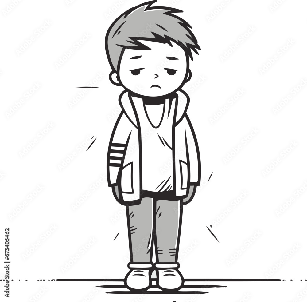 Boy feeling sad. sketch for your design. Vector illustration EPS10 Boy feeling sad. sketch for your design. Vector illustration EPS10