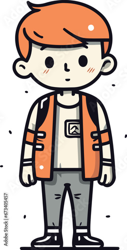 Cute cartoon boy vector illustration. Cute schoolboy standing.