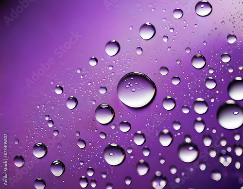 Close-up of water drops on purple surface, abstract background