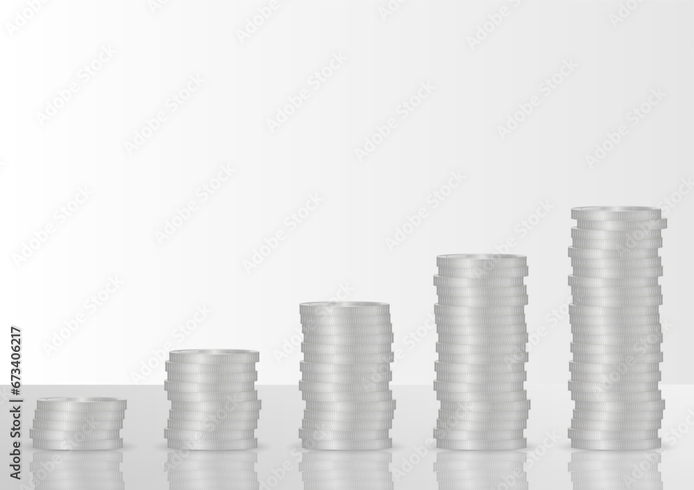 Silver Coin Stack. Stack of Coin. Pile of Silver Coin on Silver Background. Saving, Investment and Wealth Concept. Vector Illustration. Silver Coin Stack. Stack of Coin. Pile of Silver Coin on Silver Background. Saving, Investment and Wealth Concept. Vector Illustration.