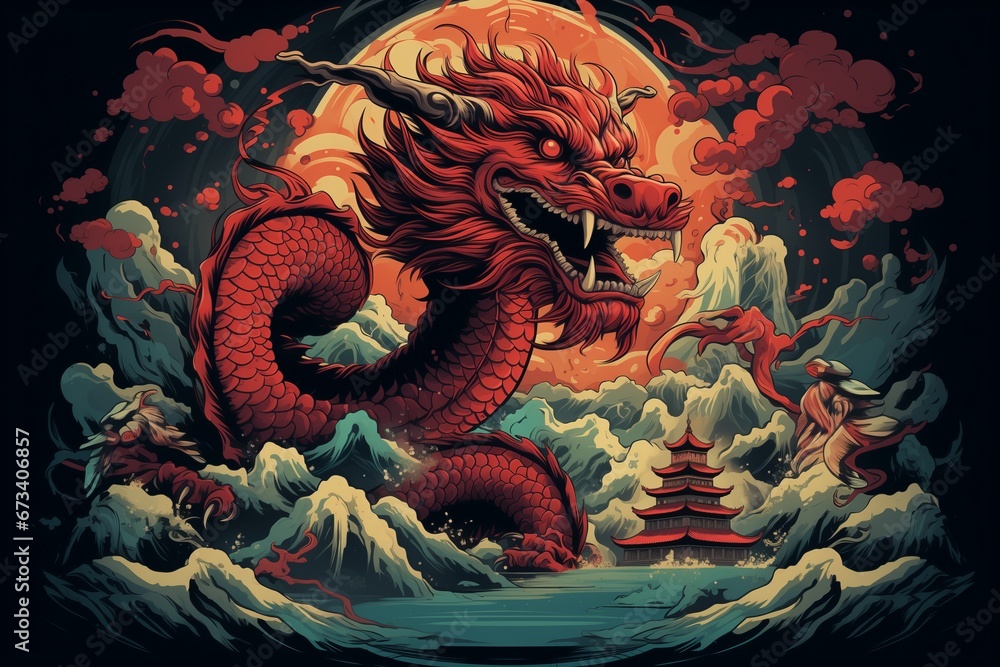 Greeting card, banner, flyer, poster with dragon. Happy Chinese New Year 2024 illustration. Greeting card, banner, flyer, poster with dragon. Happy Chinese New Year 2024 illustration.