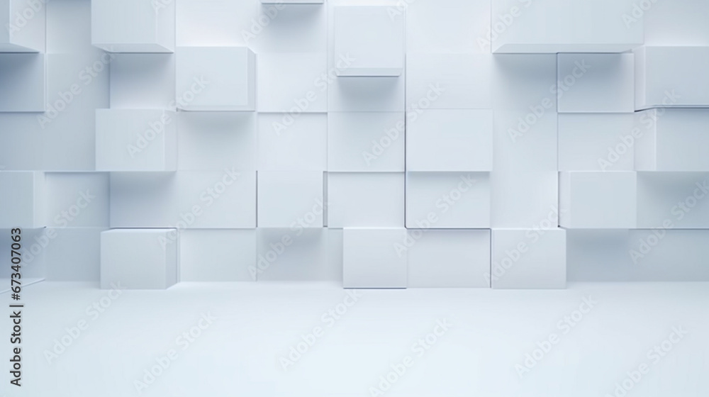 Abstract minimal background with white squares pattern wall. Interior of a empty room. Generative AI Abstract minimal background with white squares pattern wall. Interior of a empty room. Generative AI
