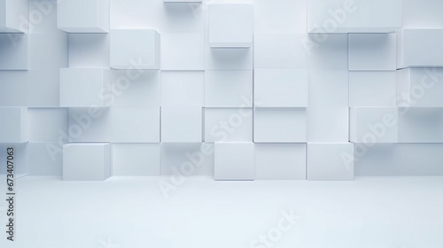 Abstract minimal background with white squares pattern wall. Interior of a empty room. Generative AI © Катерина Нагірна