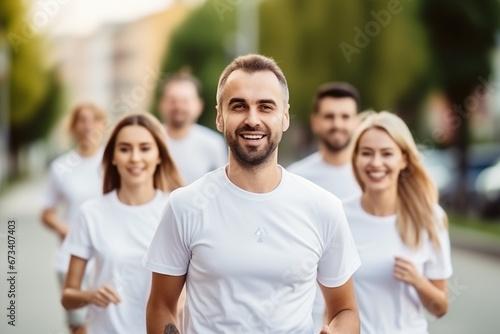 Wallpaper Mural A team of employees participating in a charity run, highlighting community engagement and teamwork, creativity with copy space Torontodigital.ca