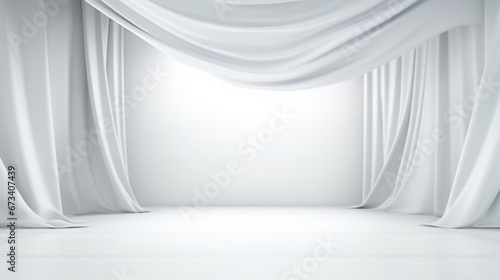 Interior of a empty room with white curtain. Copy space. Generative AI