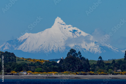 big mountain view from the water on the carretera austral photo