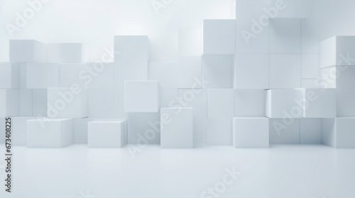 Abstract minimal background with white squares pattern wall. Interior of a empty room. Generative AI