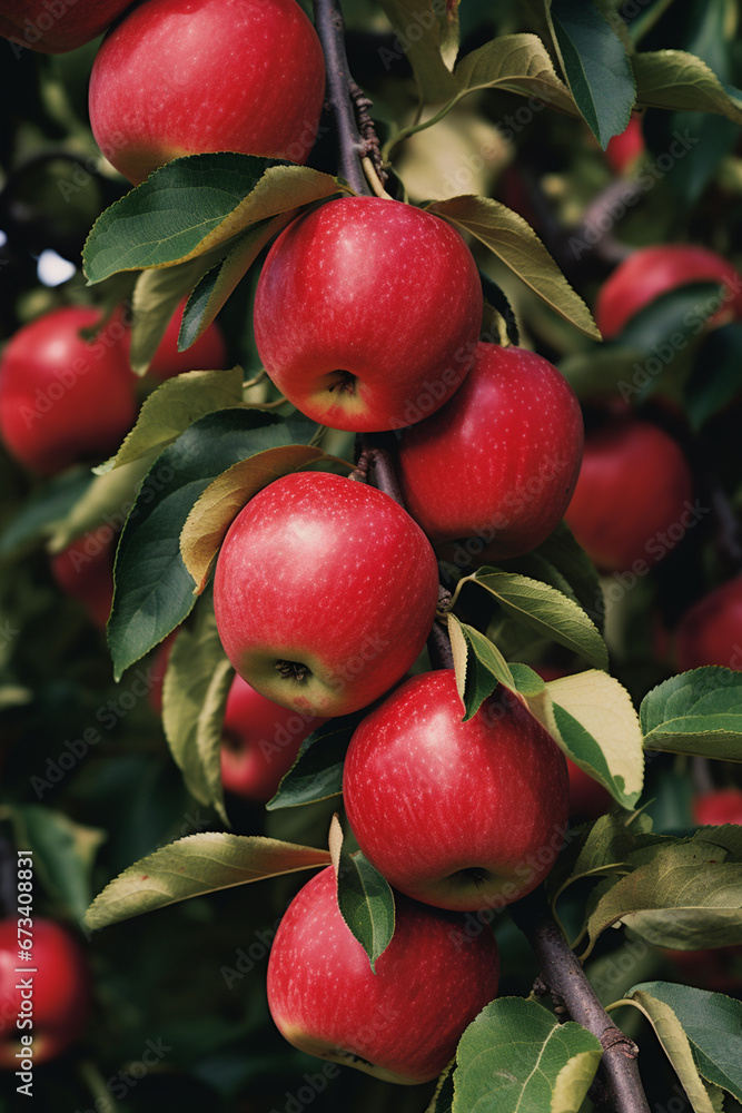 ripe red apples on the tree. Generative AI ripe red apples on the tree. Generative AI