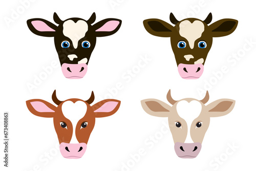 Vector cow heads or cow breeds. Set of illustrations of cattle, cows © Katrin_the_artist