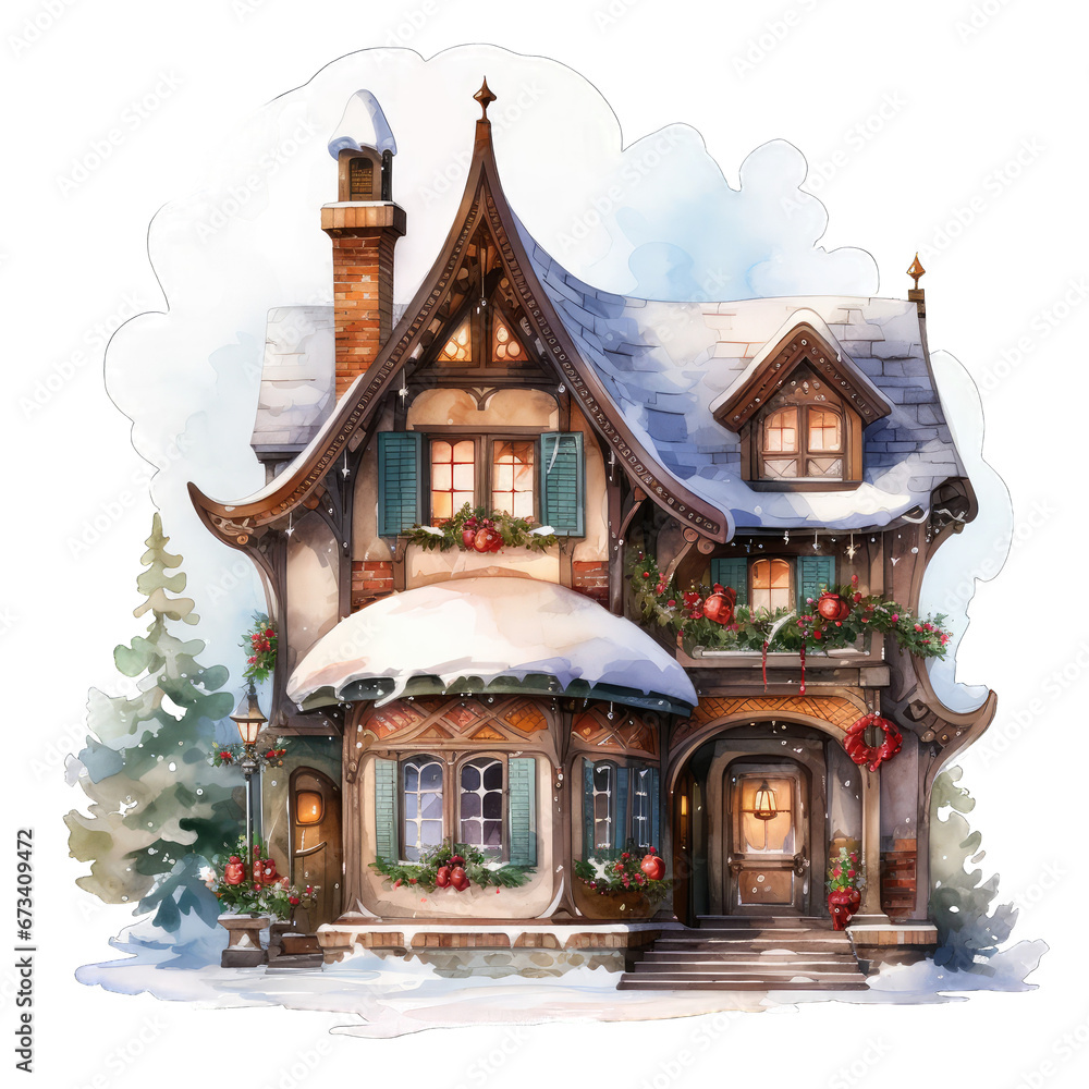 Transparent, isolated, Christmas house clipart