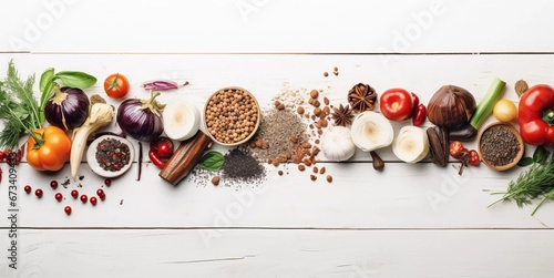 Winter vegetarian, vegan food preparation ingredients on white wooden background , AI generator
