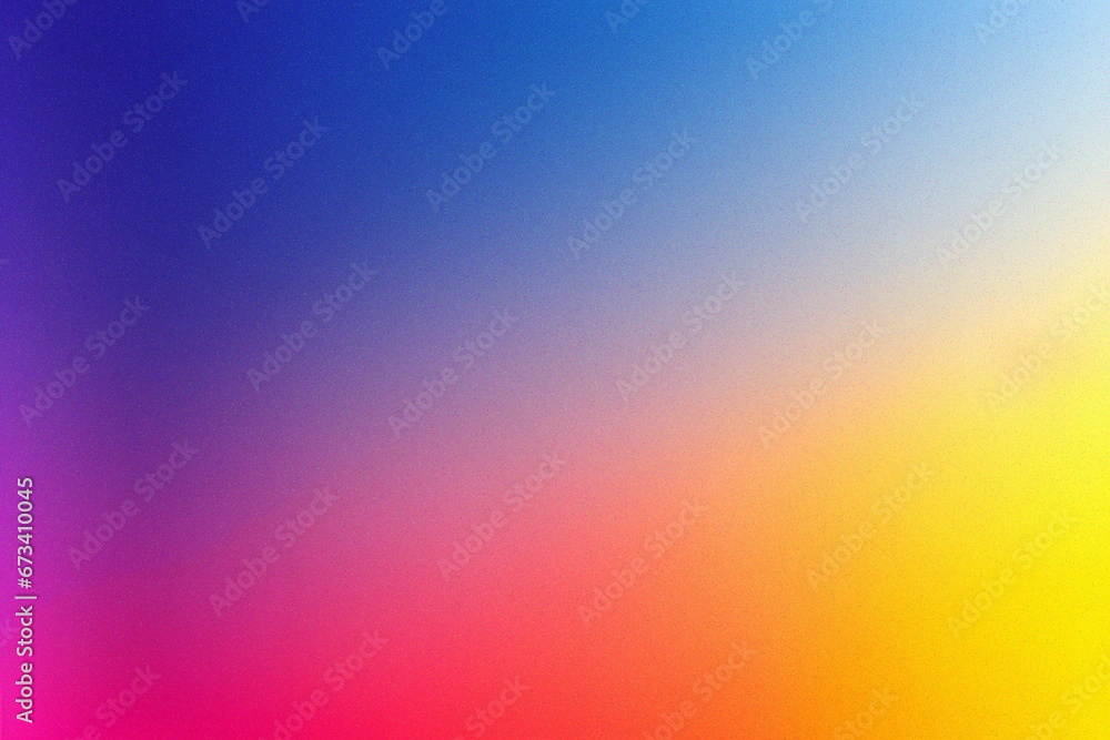 Dark Blue, Purple, Red, Orange, Yellow Color gradient, rough grain noise. Abstract Background.
