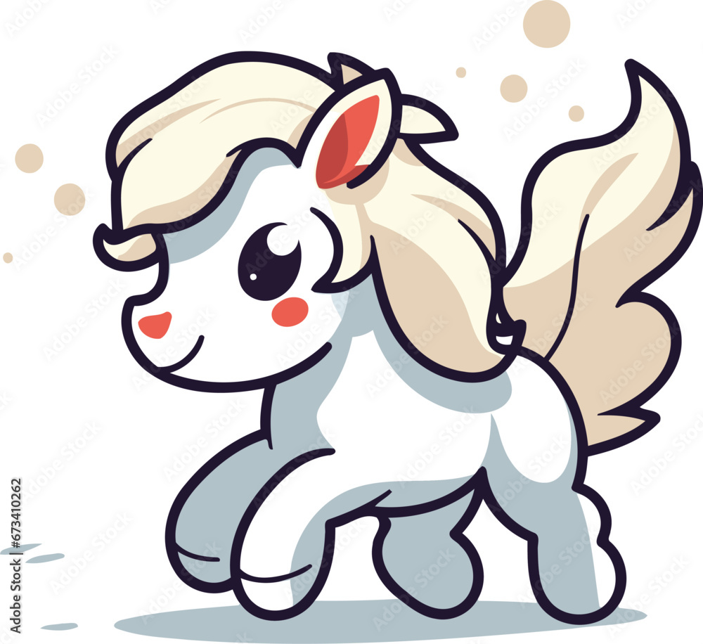 Fototapeta premium Cute cartoon white unicorn. Vector illustration isolated on white background.