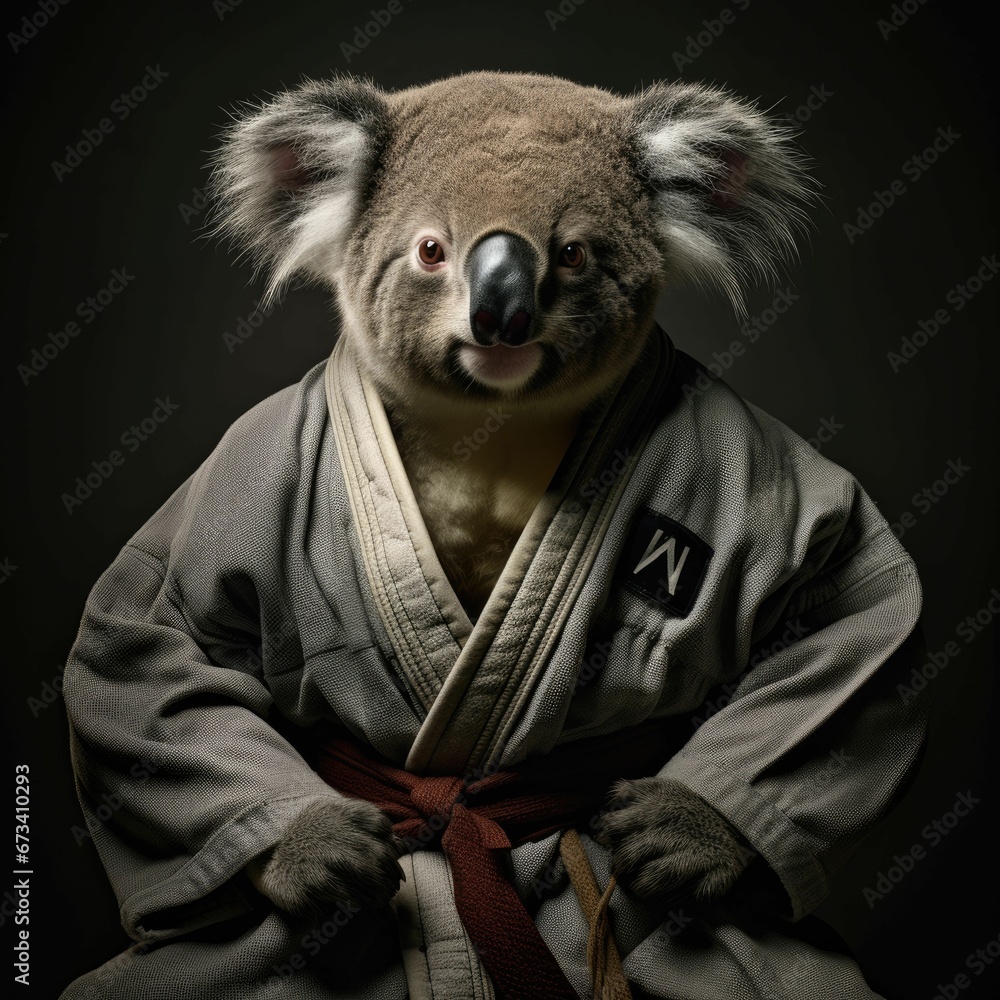 AI generated illustration of a cute koala wearing a karate gi on a