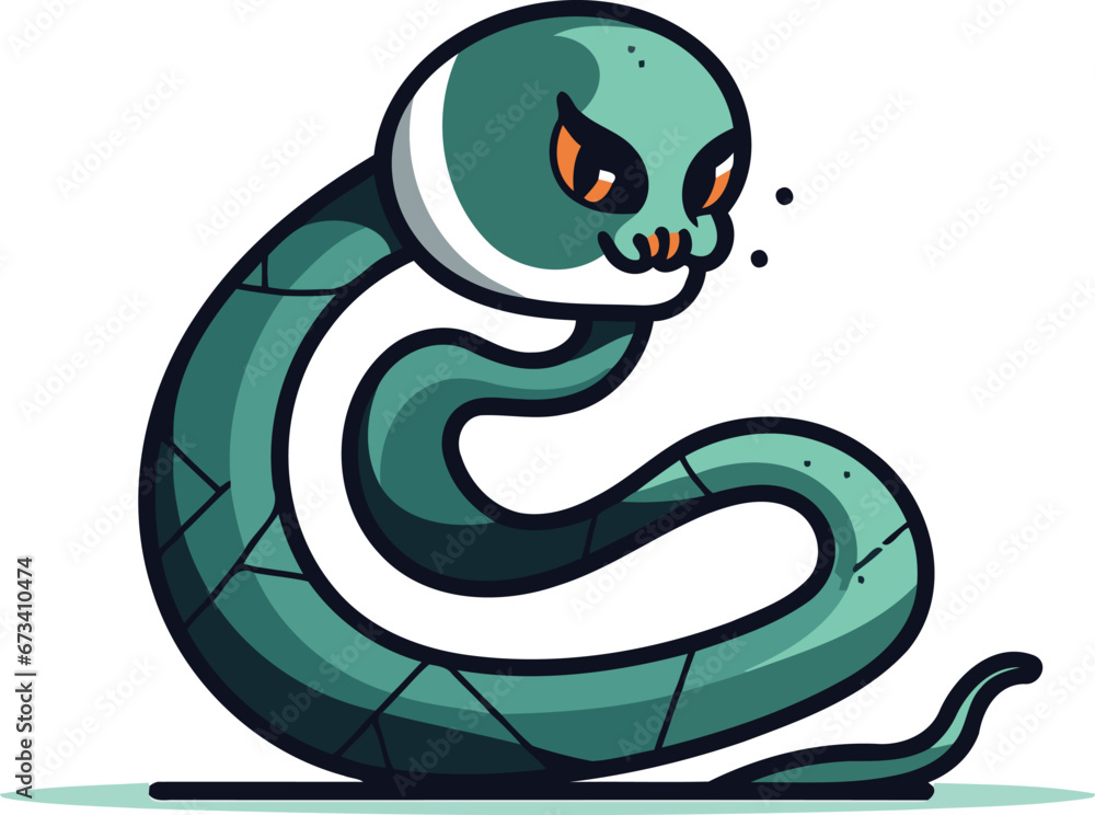 Fototapeta premium Cute cartoon snake. Vector illustration. Isolated on white background.