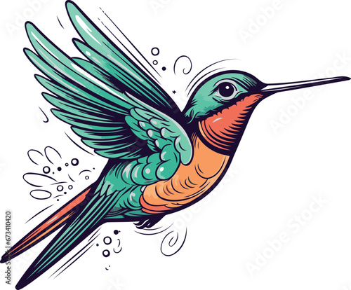 Hummingbird hand drawn vector illustration. Isolated on white background.