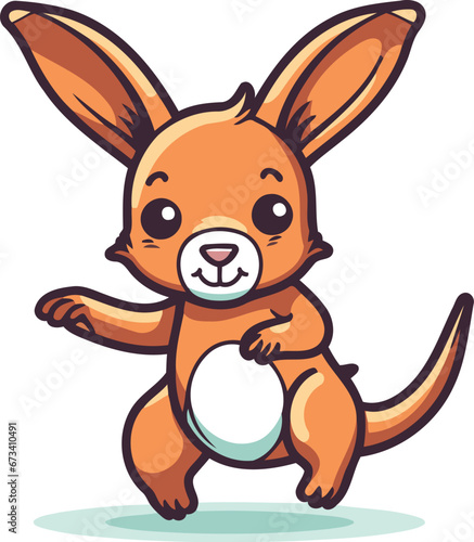 Cute cartoon kangaroo with a ball. Vector illustration.