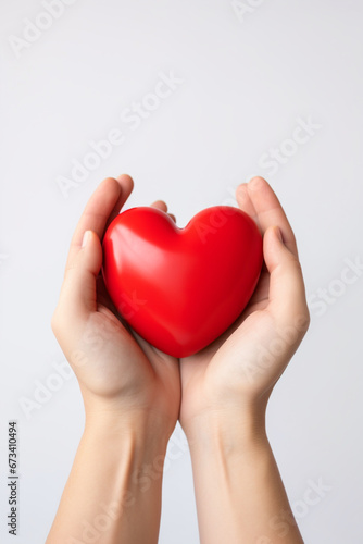 close up of hands with red heart. Generative AI