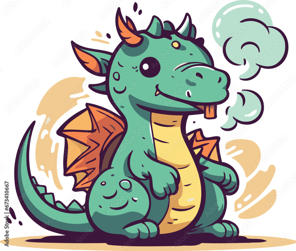 Fototapeta premium Cute cartoon dragon. Vector illustration isolated on a white background.