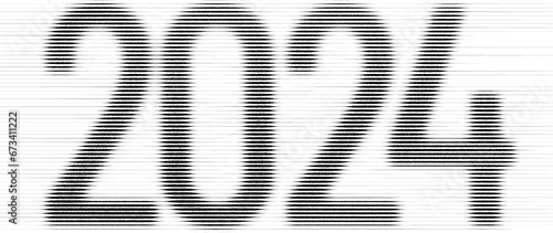 Numbers of the year 2024 in retro plotter style, vector halftone style 2024, gradient banner background texture Colorful digital grain soft noise effect Nostalgia, vintage, retro style of eighties