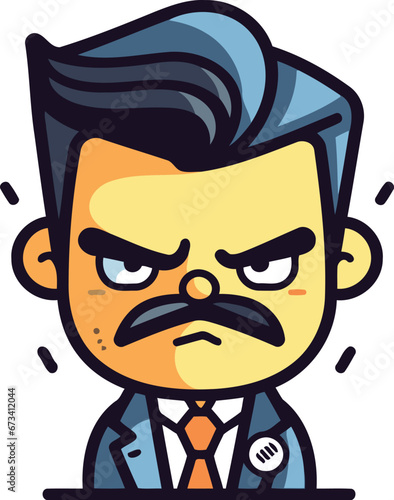 Angry Boss Face   Cartoon Vector Illustration. Sticker. Label
