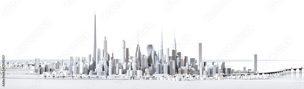 Beautiful City centre with skyscrapers, business and financial downtown,  roads and bridges. 3D rendering illustration