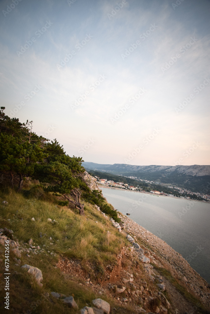 Idyllic rocky coast of Krk island near Baska town, Krk island, Croatia