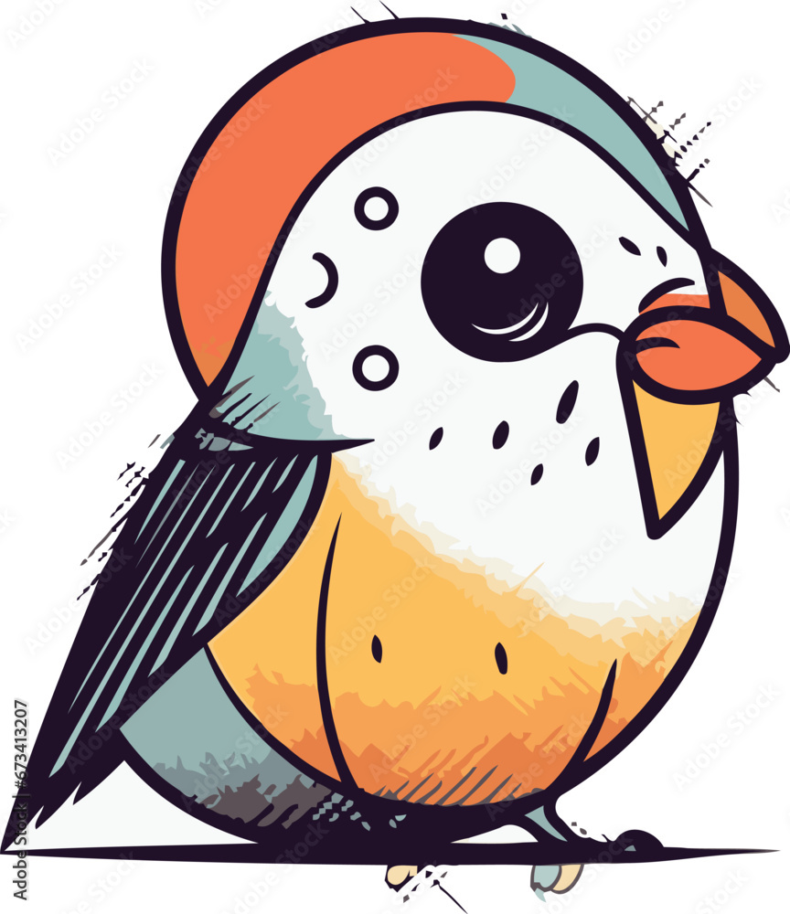 Vector hand drawn illustration of a cute little bird. Cartoon style. Vector hand drawn illustration of a cute little bird. Cartoon style.