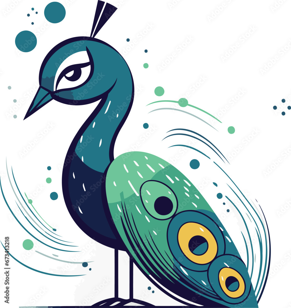 Fototapeta premium Peacock. Vector illustration. Isolated on white background.