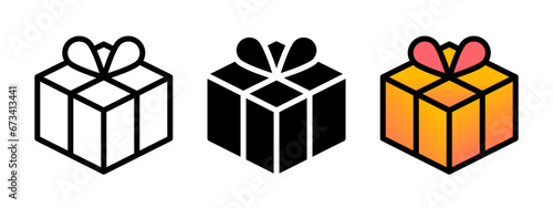 Set of present gift box trendy icons. Pixel perfect, linear, editable outline, flat solid, color gradient style. Celebration package signs.
