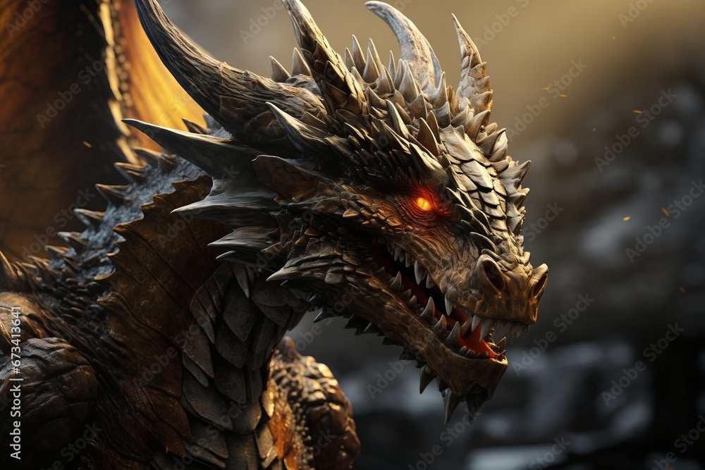 Illustration of fantasy dragon. Mythical formidable creature. An ancient fairy-tale beast. A giant fire-breathing monster. Illustration of fantasy dragon. Mythical formidable creature. An ancient fairy-tale beast. A giant fire-breathing monster.