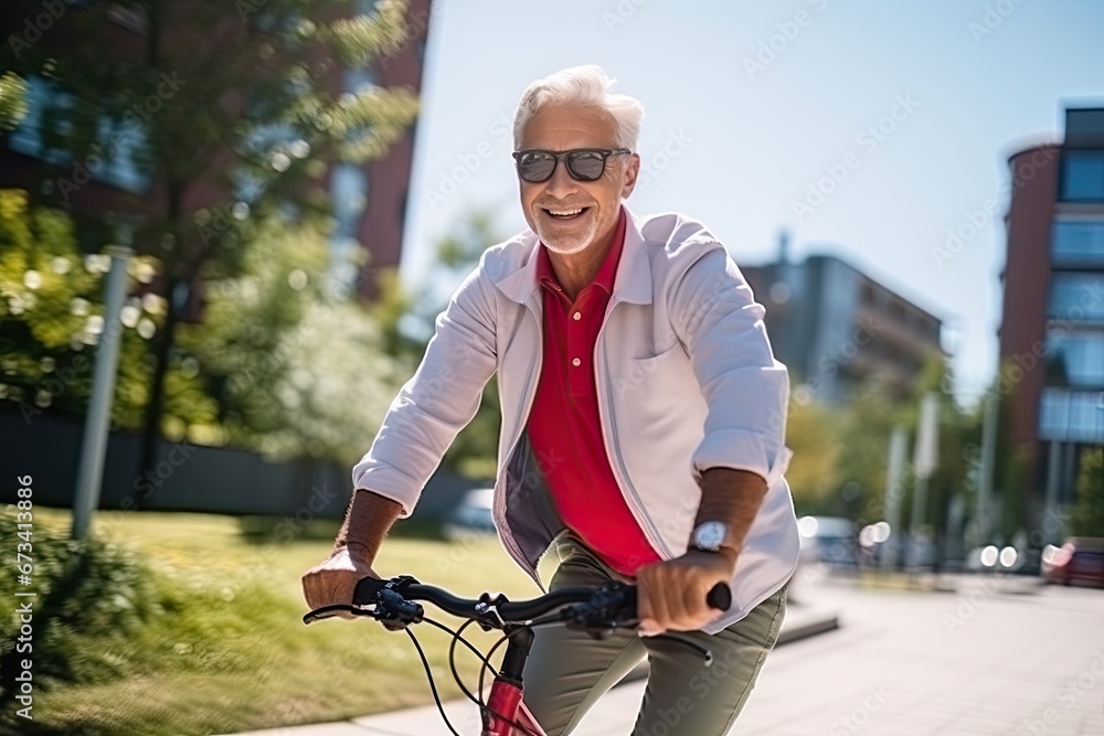 Obraz premium Senior man with bike in city