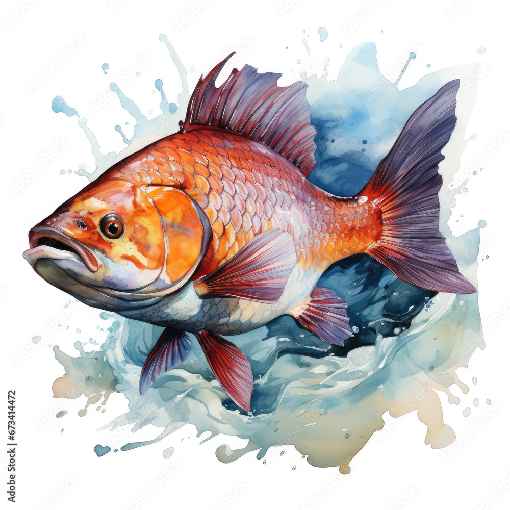 watercolor Fishing clipart, Generative Ai watercolor Fishing clipart, Generative Ai