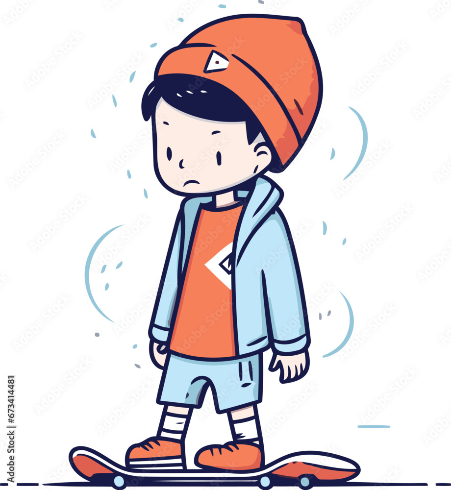 Little boy rides a skateboard. Vector illustration in cartoon style. Little boy rides a skateboard. Vector illustration in cartoon style.