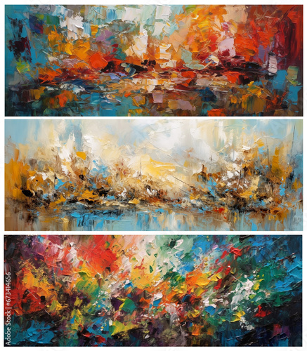 Set of wide banners with abstract oil painting 