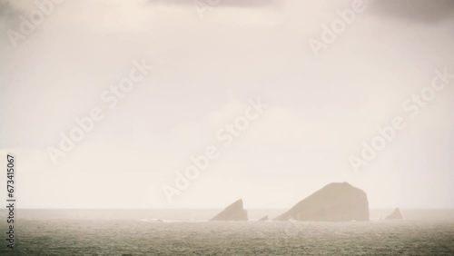 Asturias coast view. Sea landscape on cloudy rainy day,  northern Spain. photo