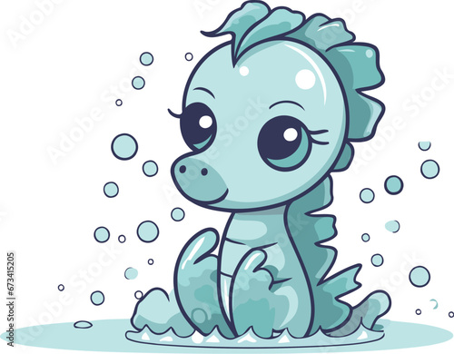 Cute little seahorse cartoon character. Vector flat illustration.
