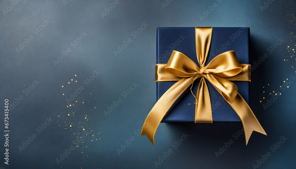 Dark blue gift box with gold satin ribbon Dark blue gift box with gold satin ribbon